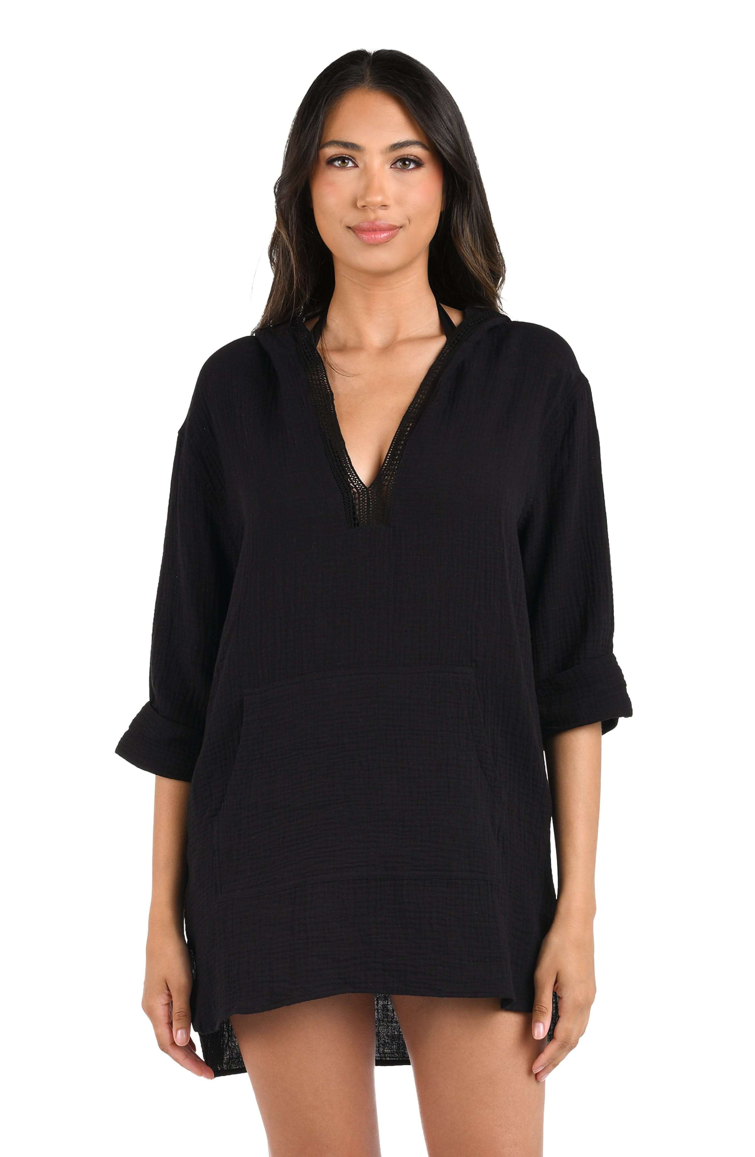 La Blanca Women's Cover Up Seaside Covers Hoodie - Black XL / Black La Blanca Women's Cover Up Seaside Covers Hoodie - Black XL / Black