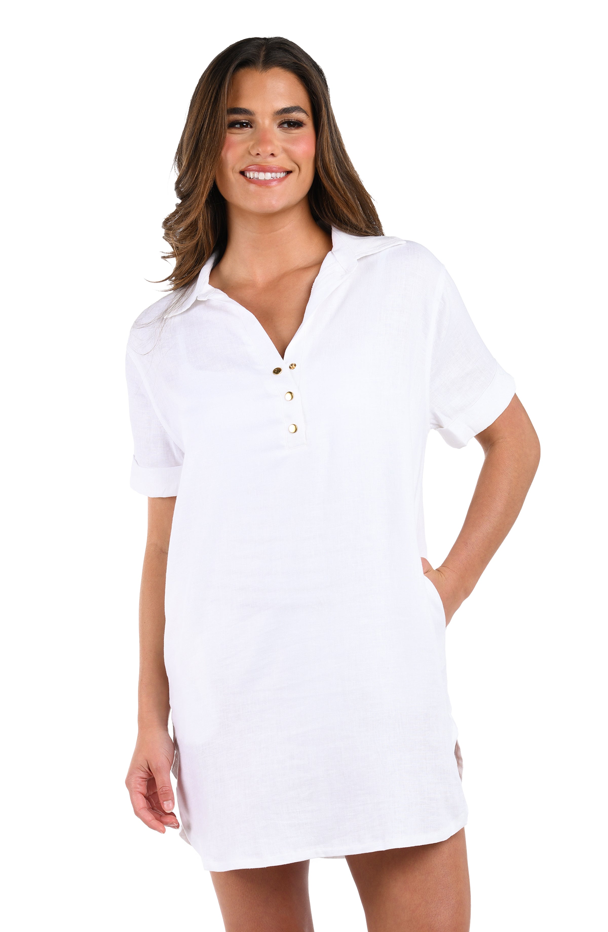 Women's La Blanca Delphine Shift Dress Swim Cover Up Small White