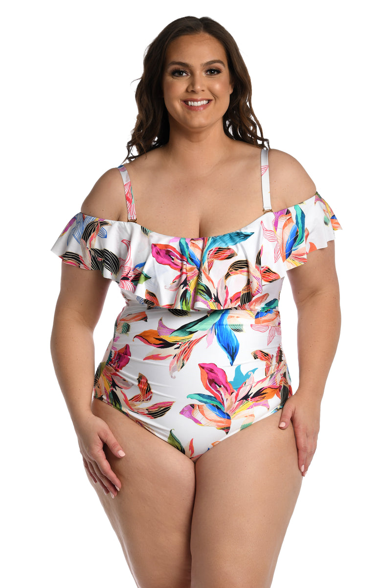 Famulily Women's Off Shoulder One Piece Swimsuit Ruffle Bodycon Bodysuit  Swimwear