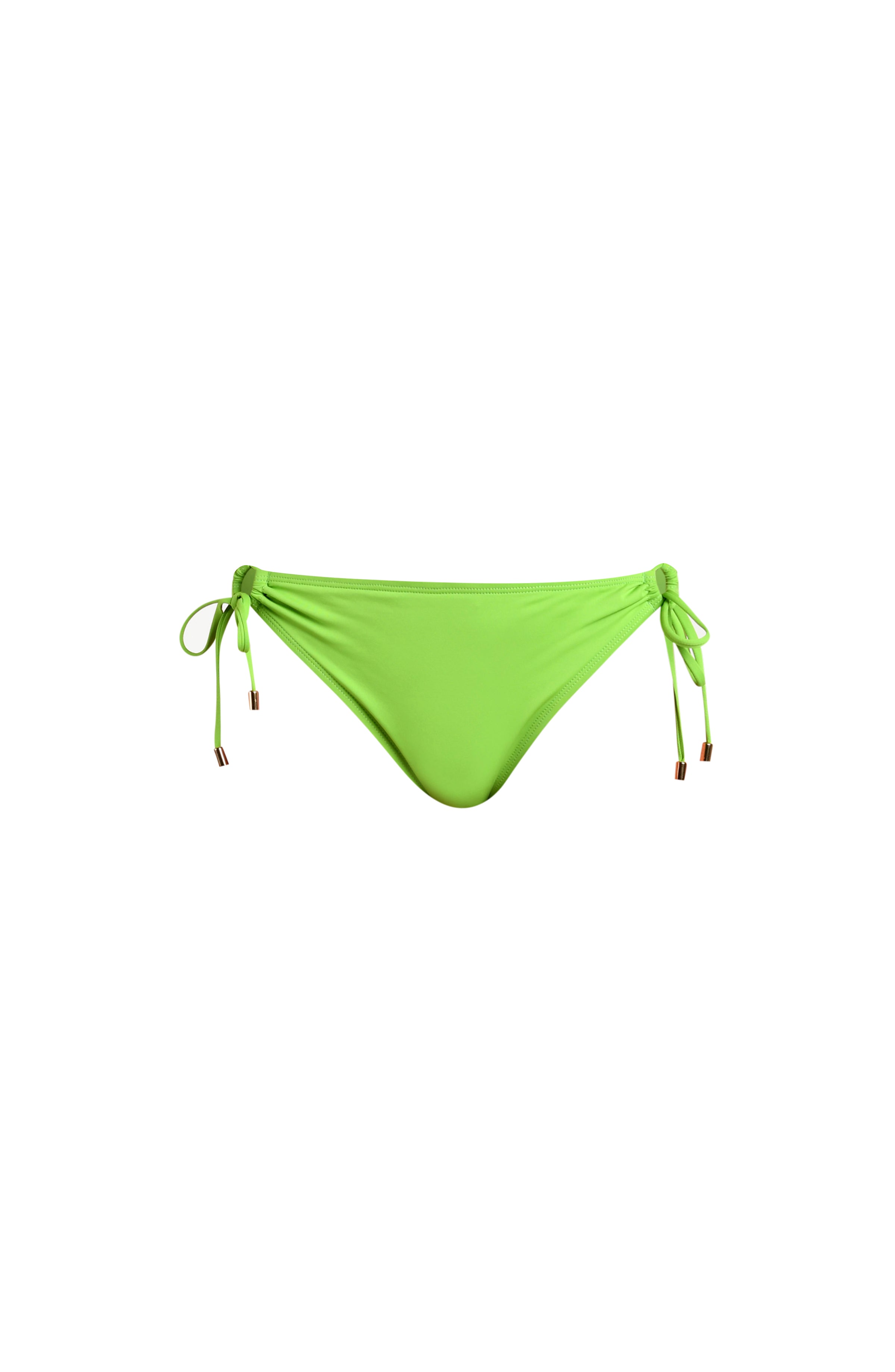 Green bikini bottom with tie sides on a white background