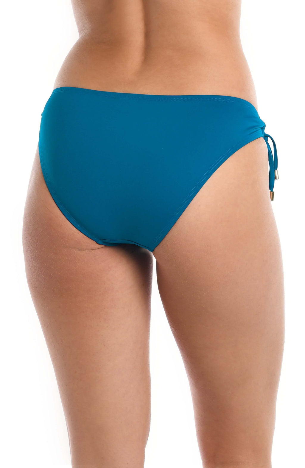 Model is wearing a ocean colored side-tie swimsuit bottom from our Best-Selling Island Goddess collection.
