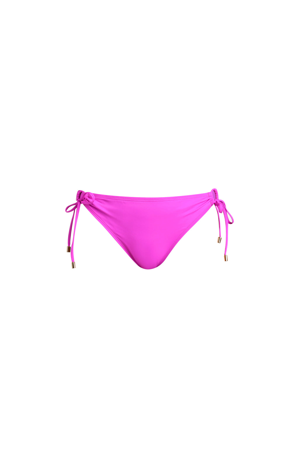 Violet colored bikini bottom with tie sides on a white background