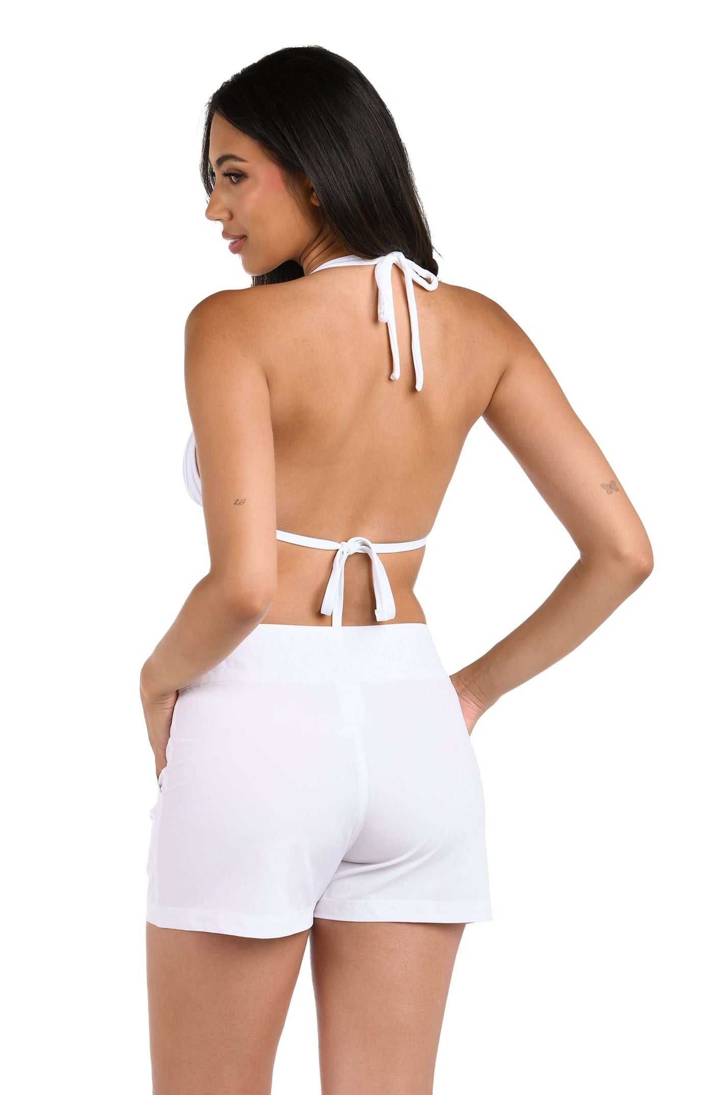 
                  
                    Model is wearing a white board short swimsuit from our All Aboard collection.
                  
                