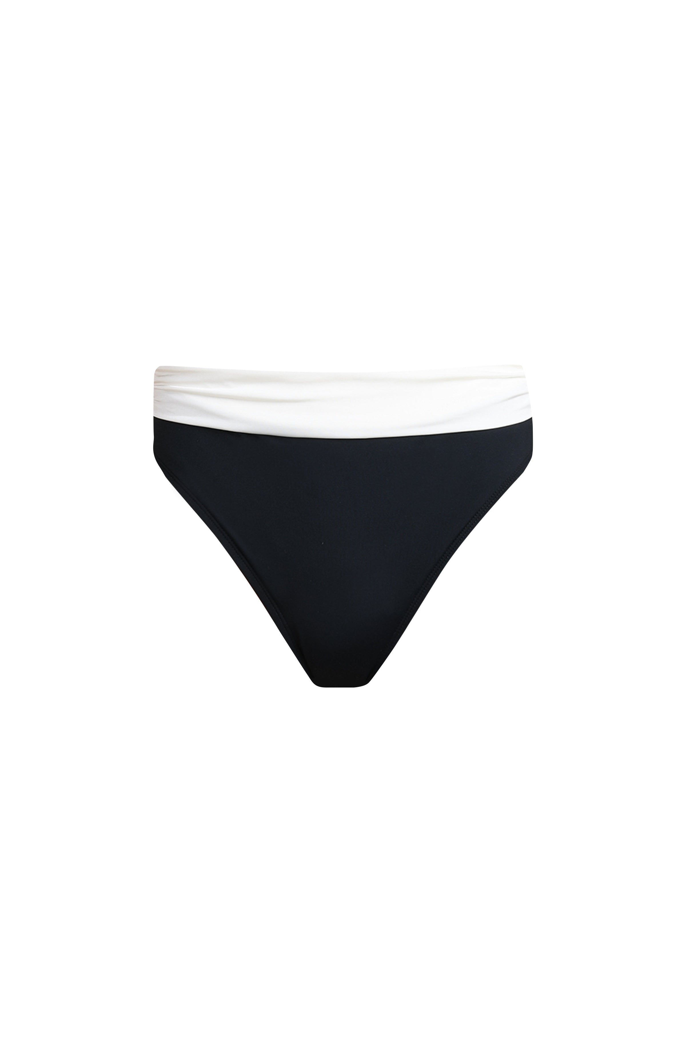 A floating image of a two toned high waisted bottoms against a white background. 