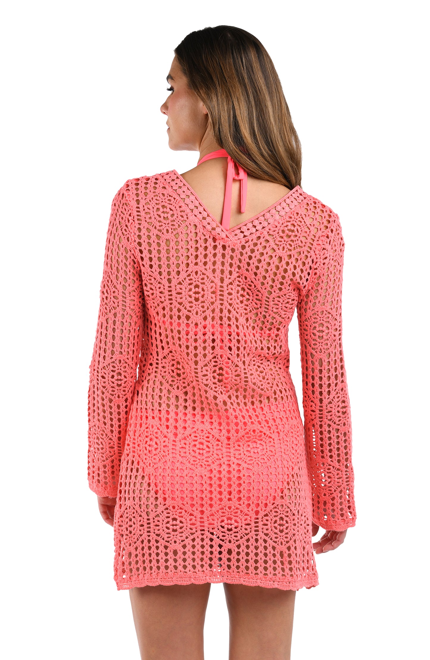 Waverly Covers Crochet V-Neck Tunic Cover Up - Coral Reef