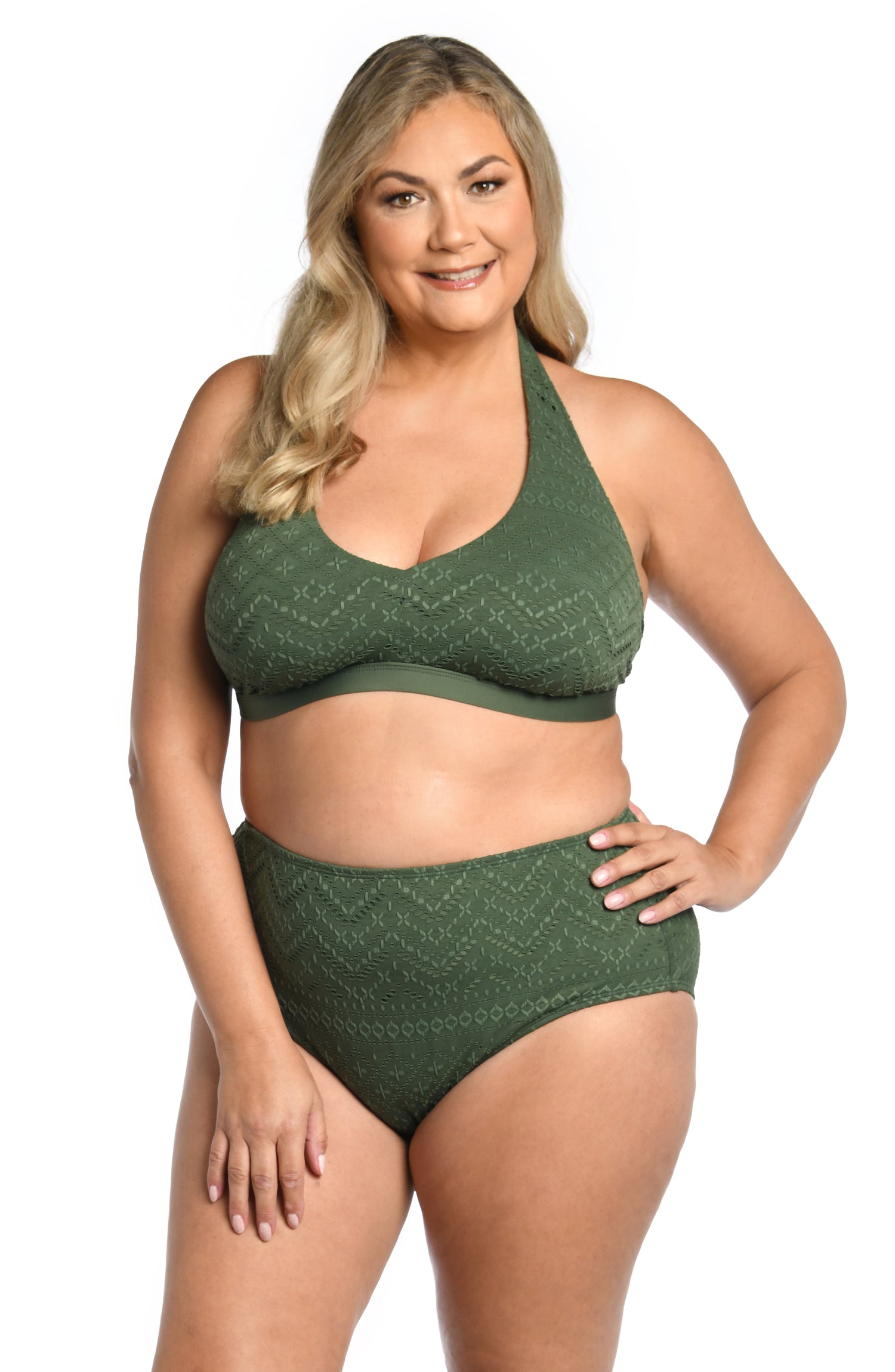 SOLID D Cup Shirred Bikini Top - Forest green