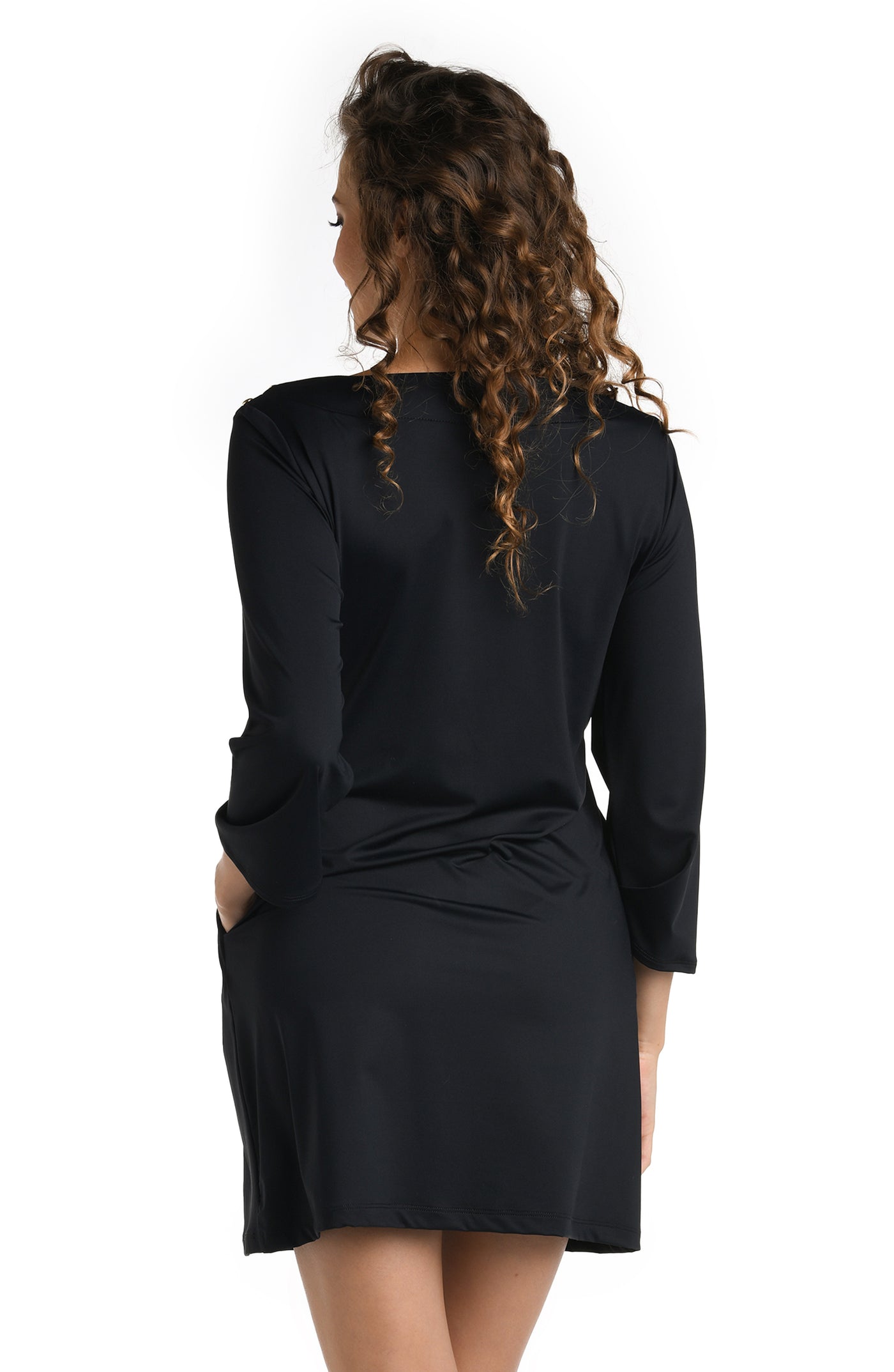 
                  
                    Model is wearing a multicolored Long Sleeve Mini Dress Swimsuit Cover Up
                  
                