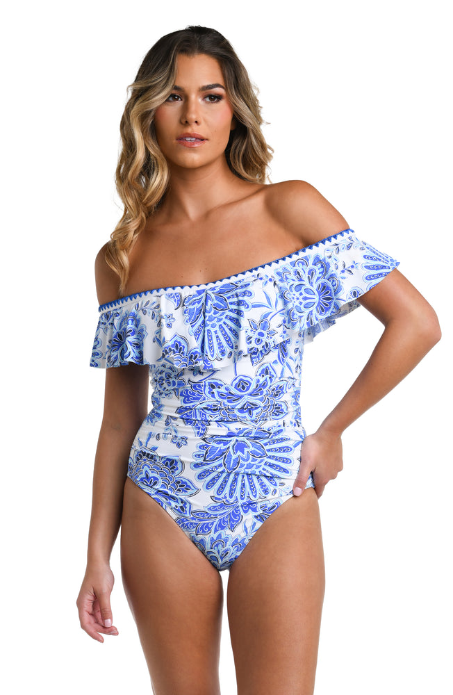 Beyond The Pacific Off Shoulder Ruffle One Piece