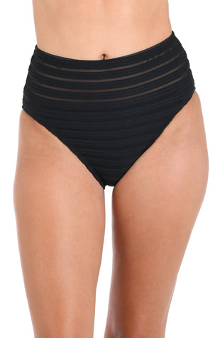 Model is wearing a black mesh High Waist swimsuit Bottom