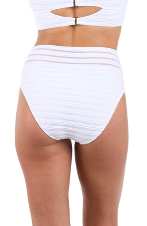 Fluid Lines High-Waist Bottom w/ Mesh Detail - White