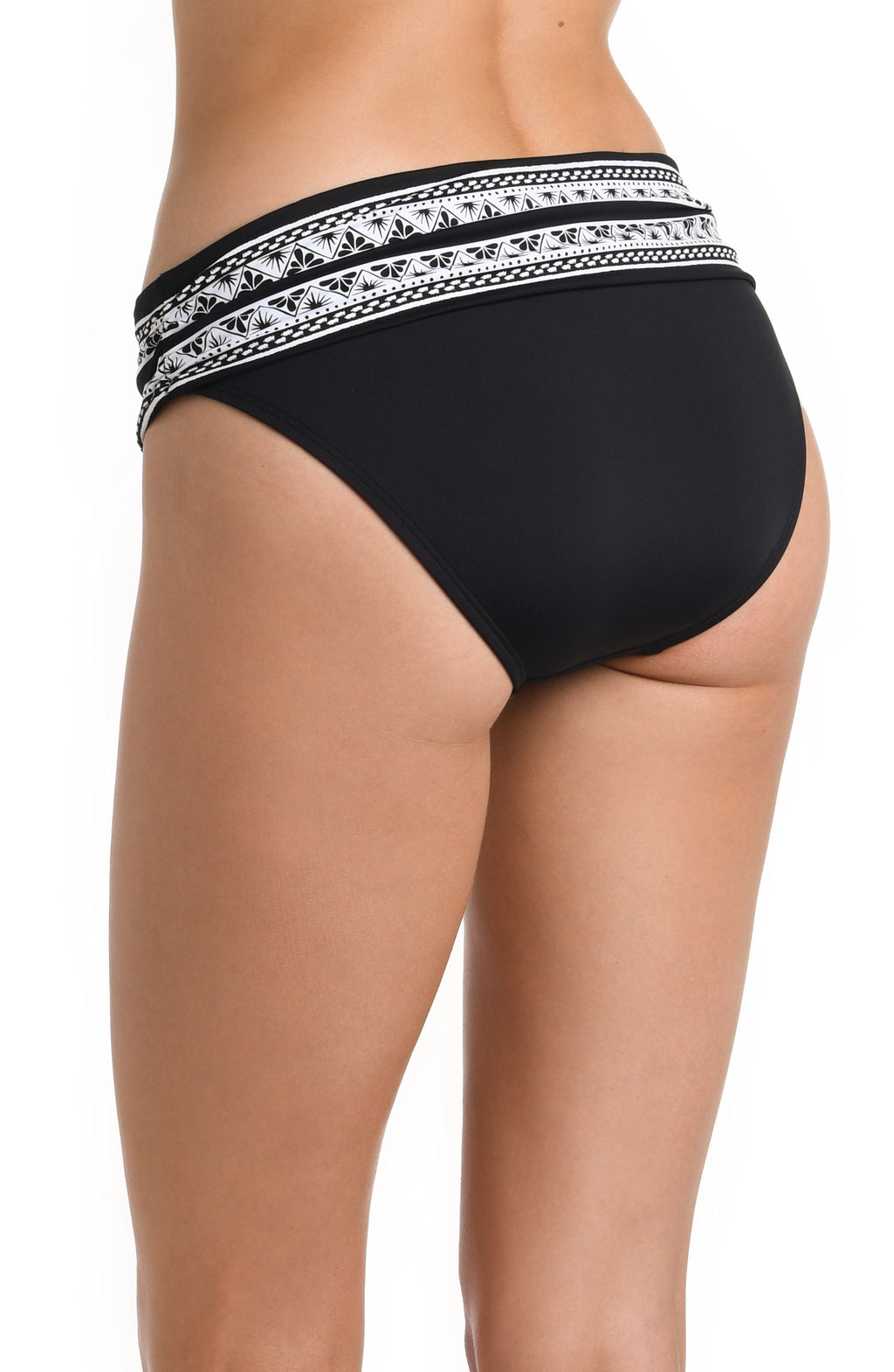 Model is wearing a multicolored Shirred Band Hipster Swimsuit Bottom
