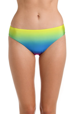 Model is wearing a multicolored Hipster Swimsuit Bottom