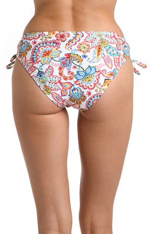 
            
                Load image into Gallery viewer, Model is wearing a multicolored Side Tie Hipster Swimsuit Bottom
            
        
