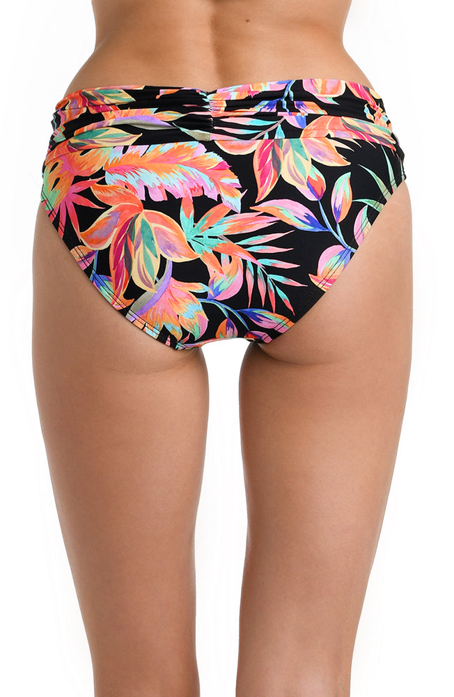 Model is wearing a multicolored Shirred Band Hipster Swimsuit Bottom