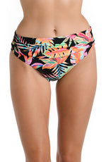 Model is wearing a multicolored Shirred Band Hipster Swimsuit Bottom