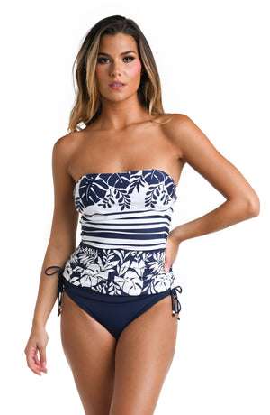 
            
                Load image into Gallery viewer, Model is wearing a multicolored Bandeau Tankini Swimsuit Top
            
        