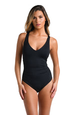 Island Goddess Soft Strap Over the Shoulder One Piece - Black