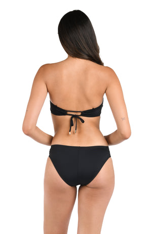 Model is wearing a black bandeau swimsuit top from our Best-Selling Island Goddess collection.