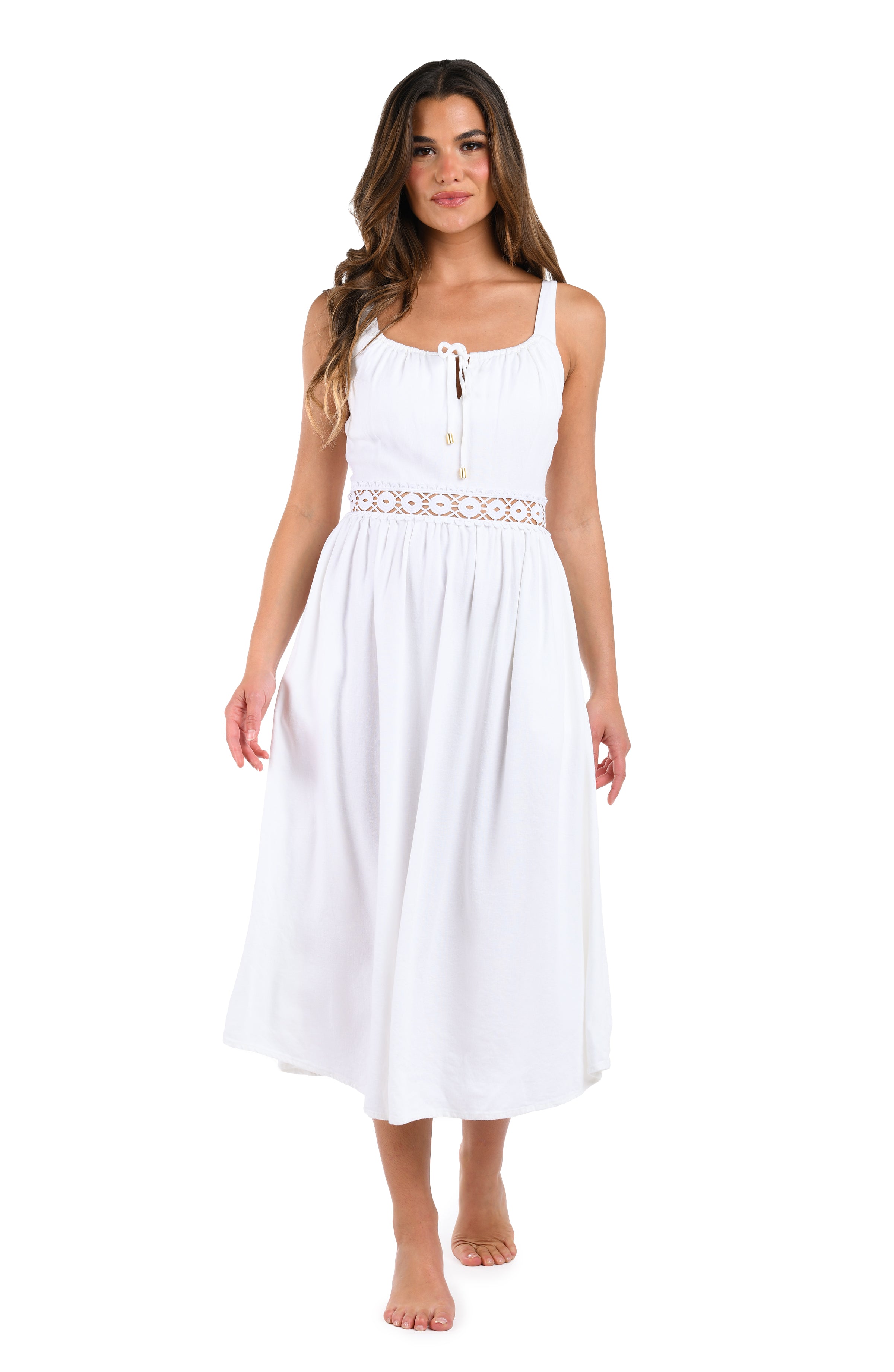 Lakeside Linen Tunnel Neck Midi Dress – LA BLANCA