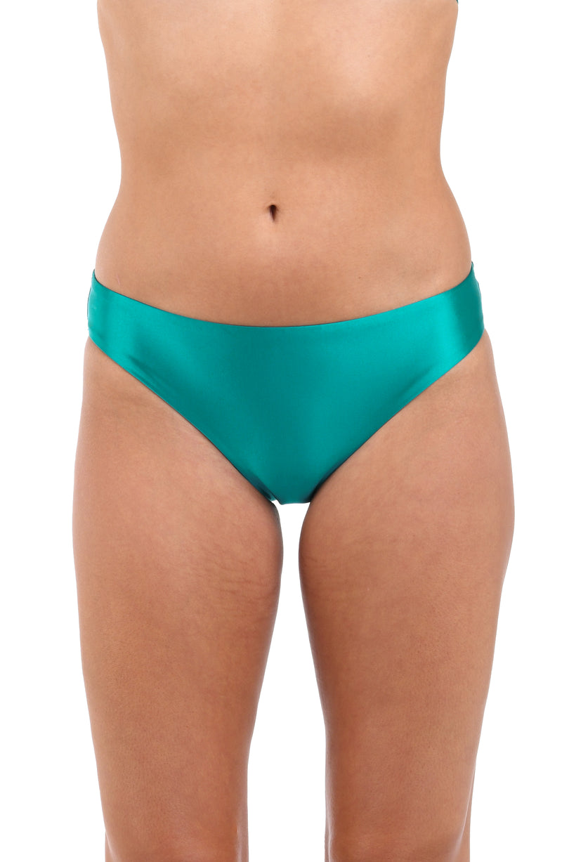 Front image of model wearing the Earth Goddess Hipster Bottom in Teal.