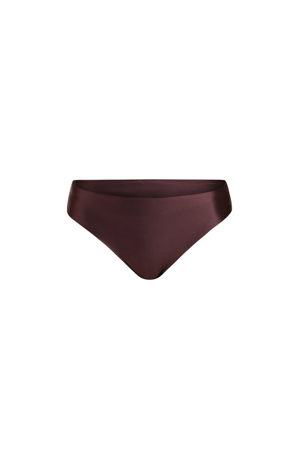 Floating image of a basic hipster bikini bottoms in a truffle (brown) color. 