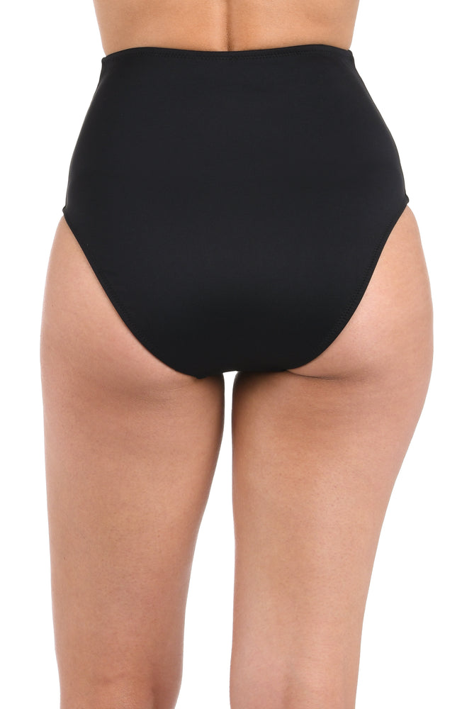 Model is wearing a LB LUXE Ultra High Waist Bottom in Black.