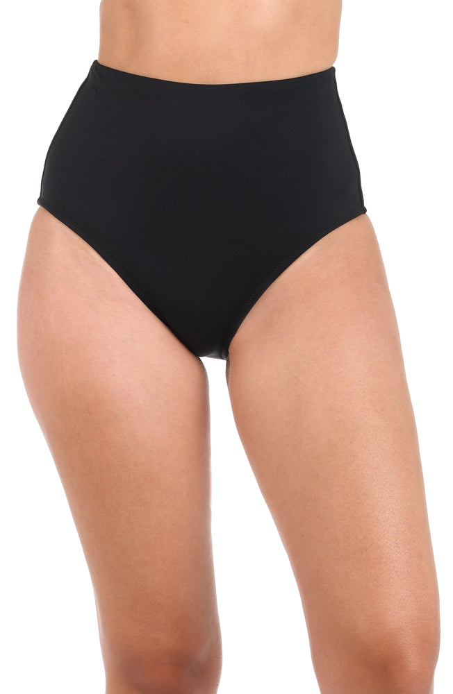 Model is wearing a LB LUXE Ultra High Waist Bottom in Black.