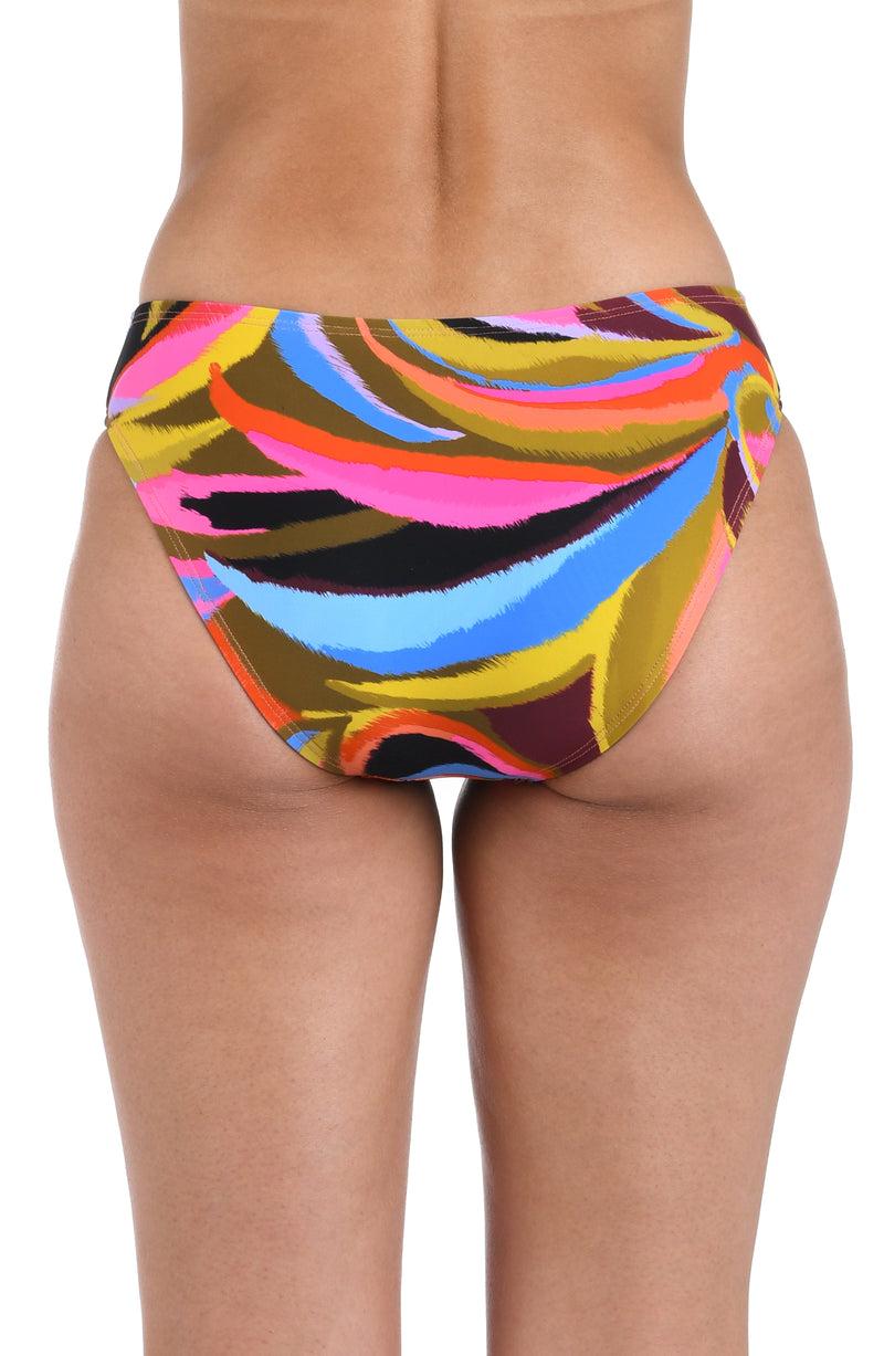 Back image of model wearing the Tropic Waves Hipster Bottom.