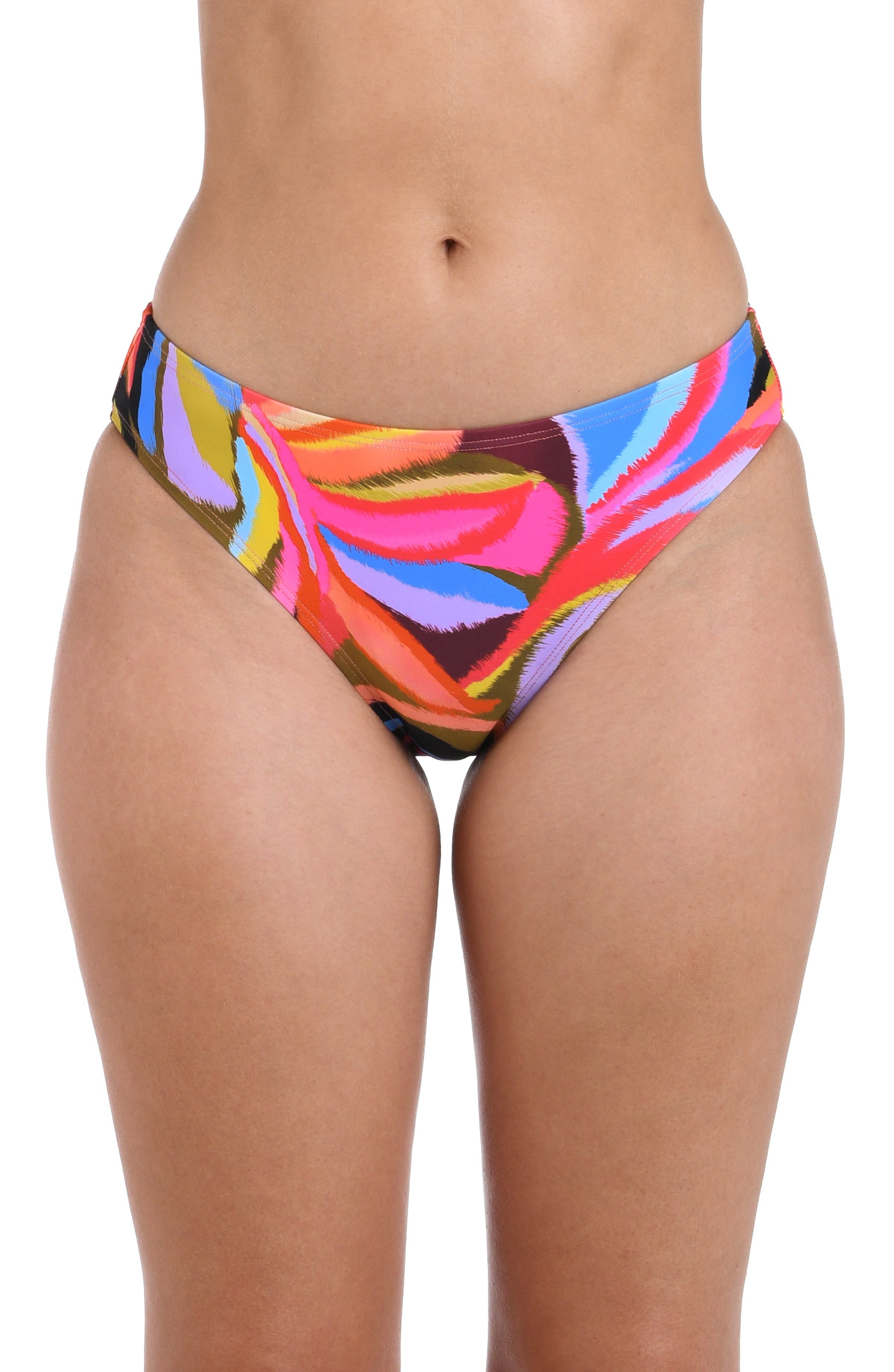 Front image of model wearing the Tropic Waves Hipster Bottom.