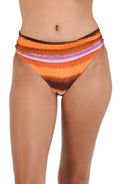 Model is wearing an Upon the Horizon Shirred Band Hipster Bottom.