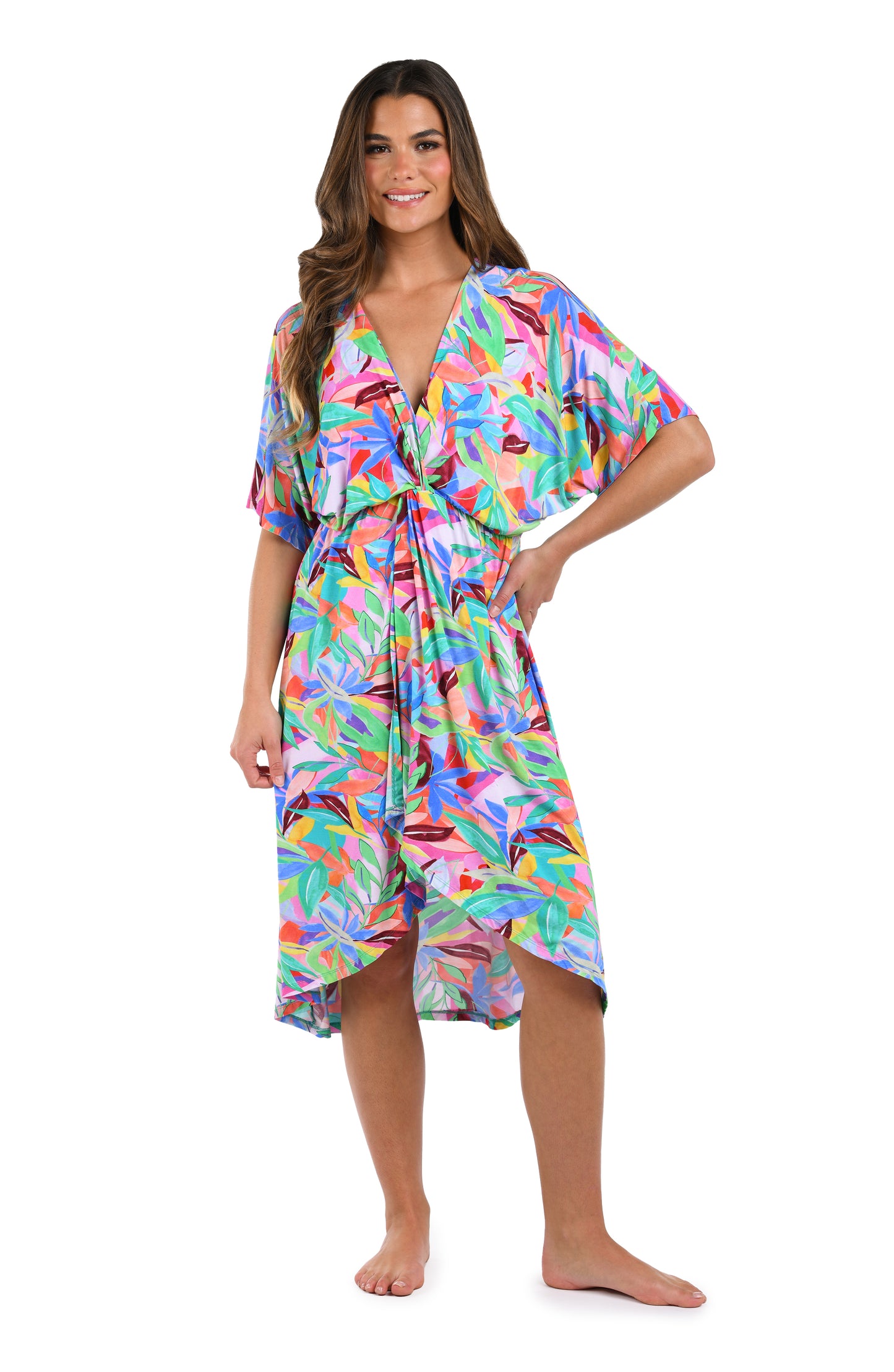 Tropi-flage Twist Front Midi Dress Cover Up