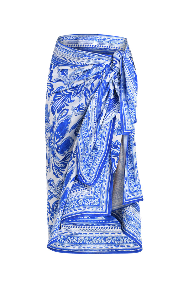blue floral sarong on a white background