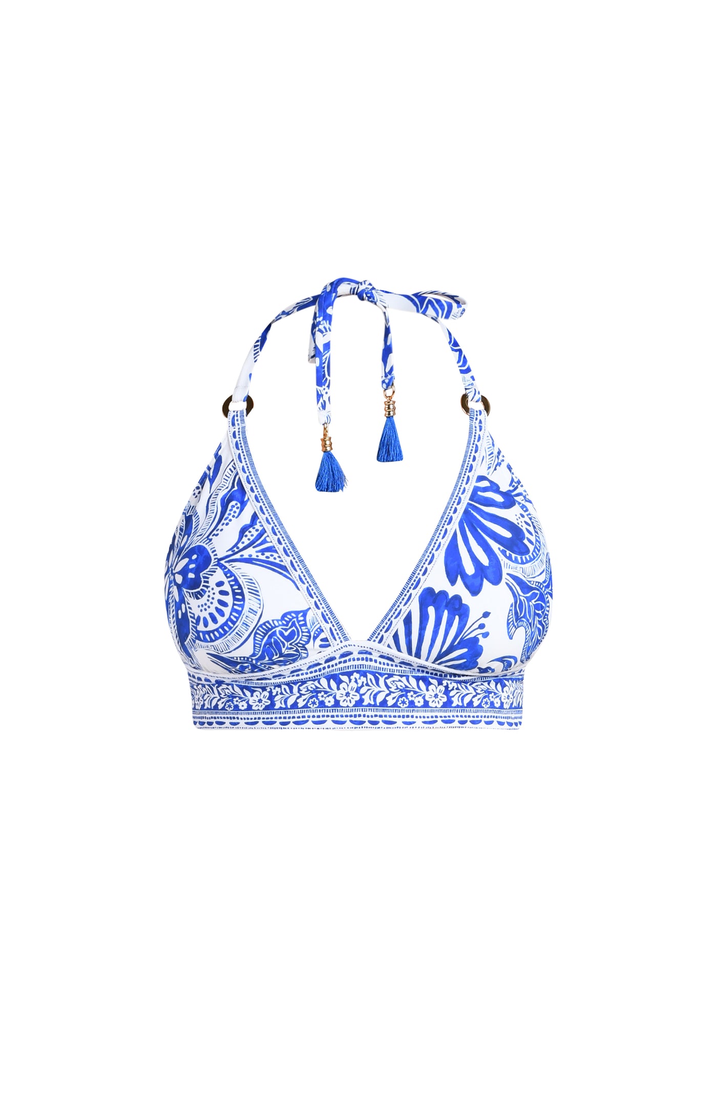 
                  
                    blue and white patterned bikini top
                  
                