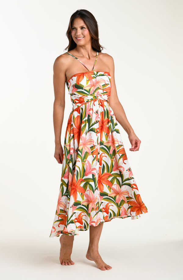 Jungle Blossoms Halter Midi Dress