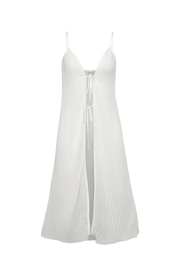 White pleated dress on a white background