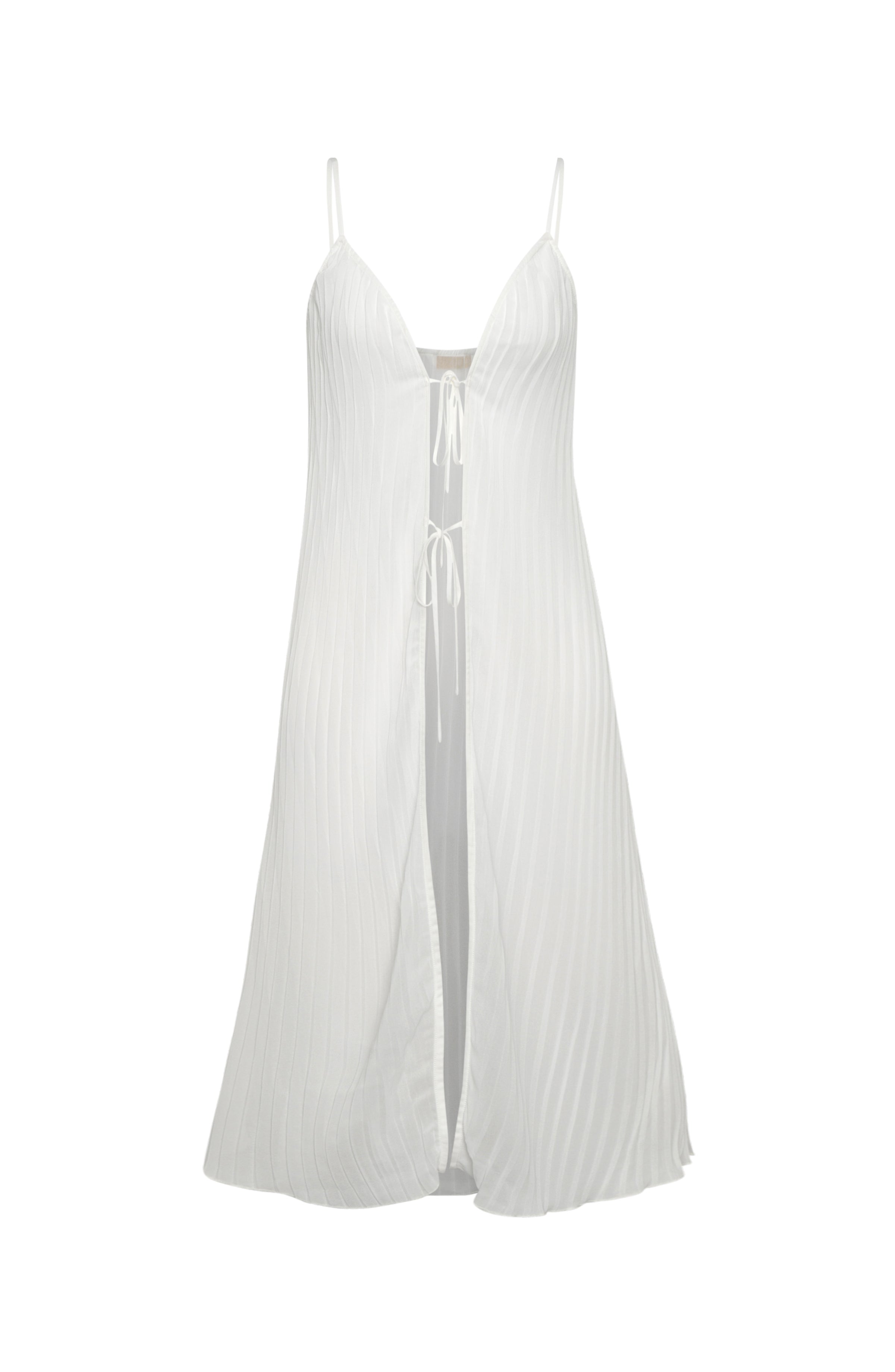 White pleated dress on a white background