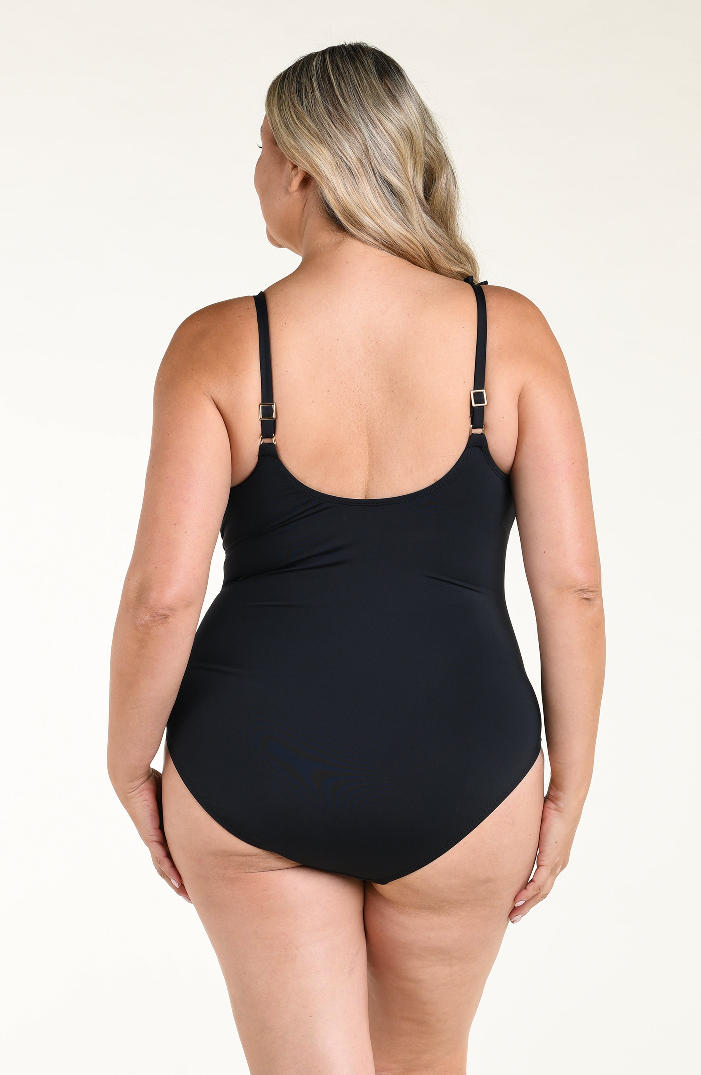 Island Goddess Ruffle V-Plunge One Piece - Black