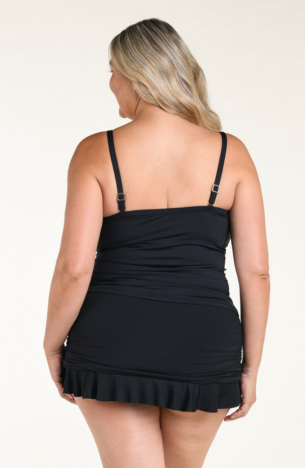 Island Goddess Ruffle Bandeau Tankini Top - Black