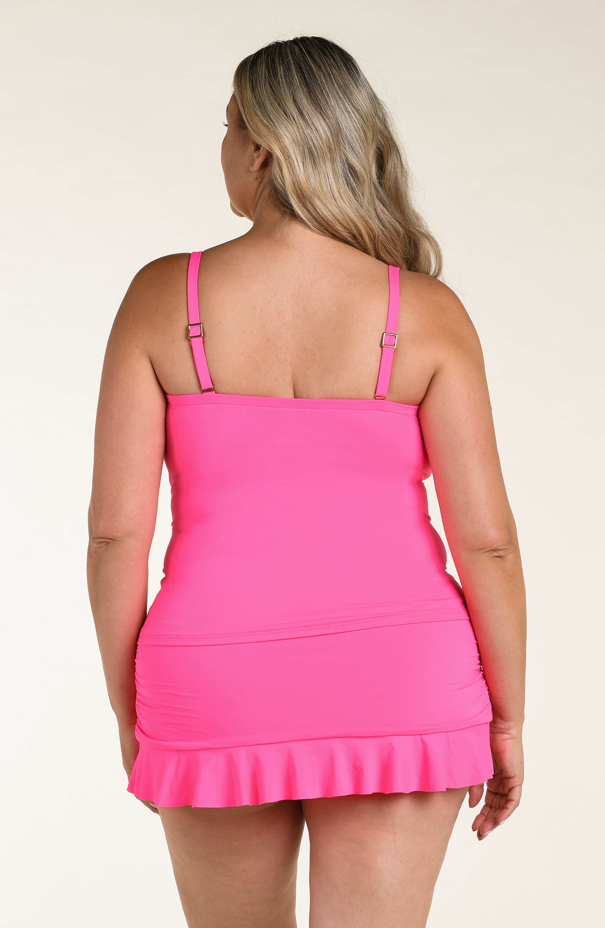 Island Goddess Ruffle Bandeau Tankini Top - Bright Pink
