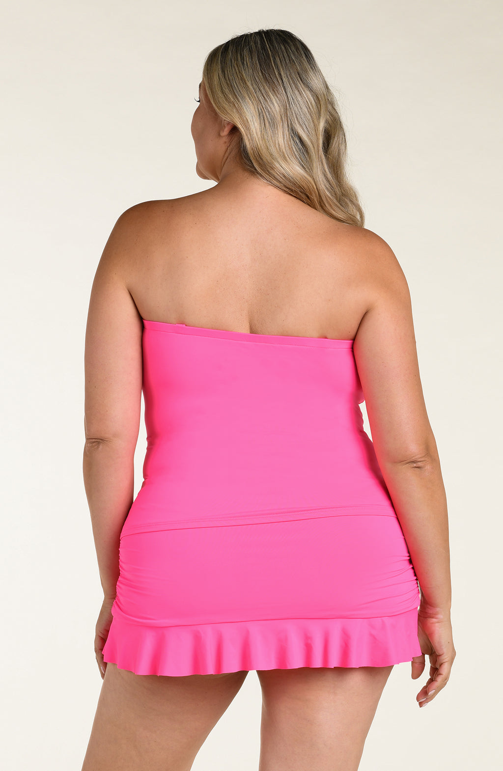 Island Goddess Ruffle Bandeau Tankini Top - Bright Pink