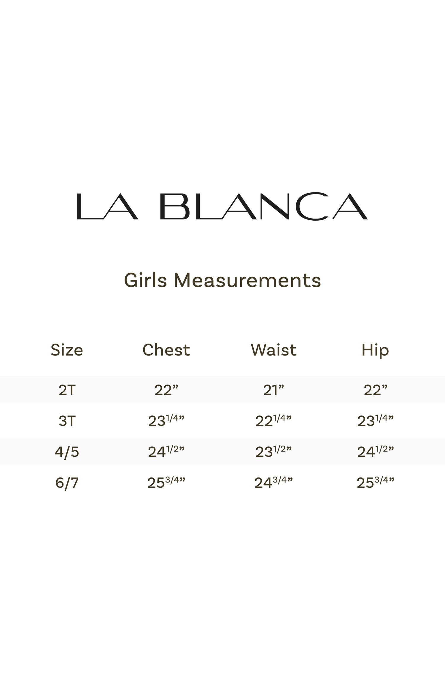La Blanca Mama & Me Size Chart Measurement Guide