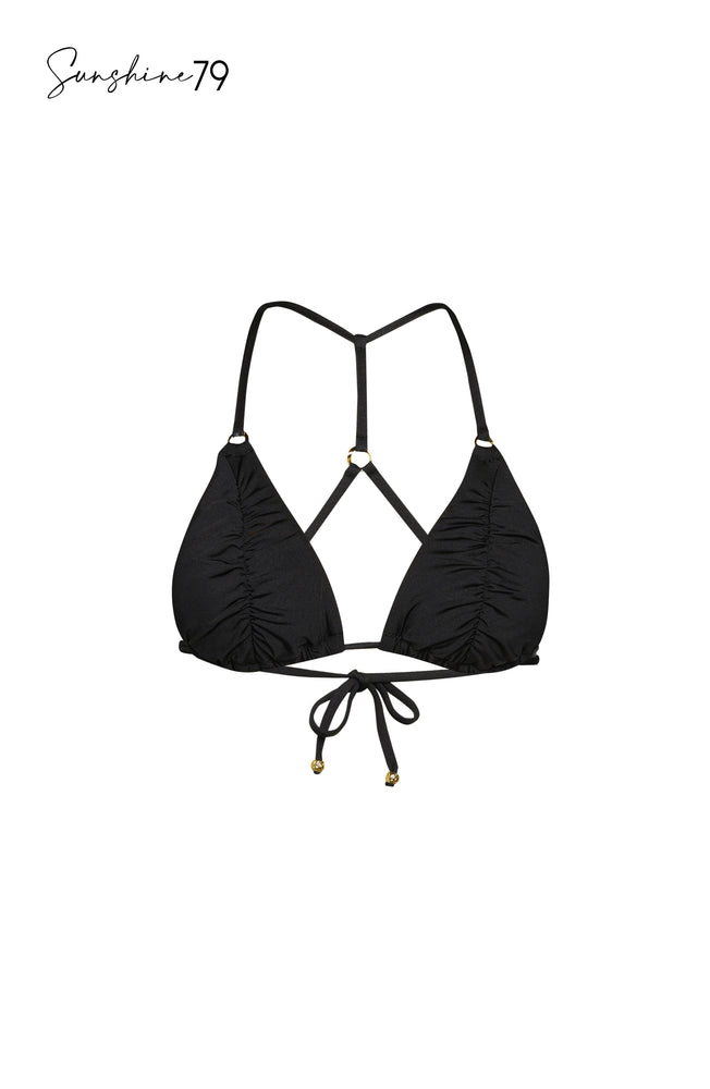 Solid Black Triangle Swimwear Top with tie-back
