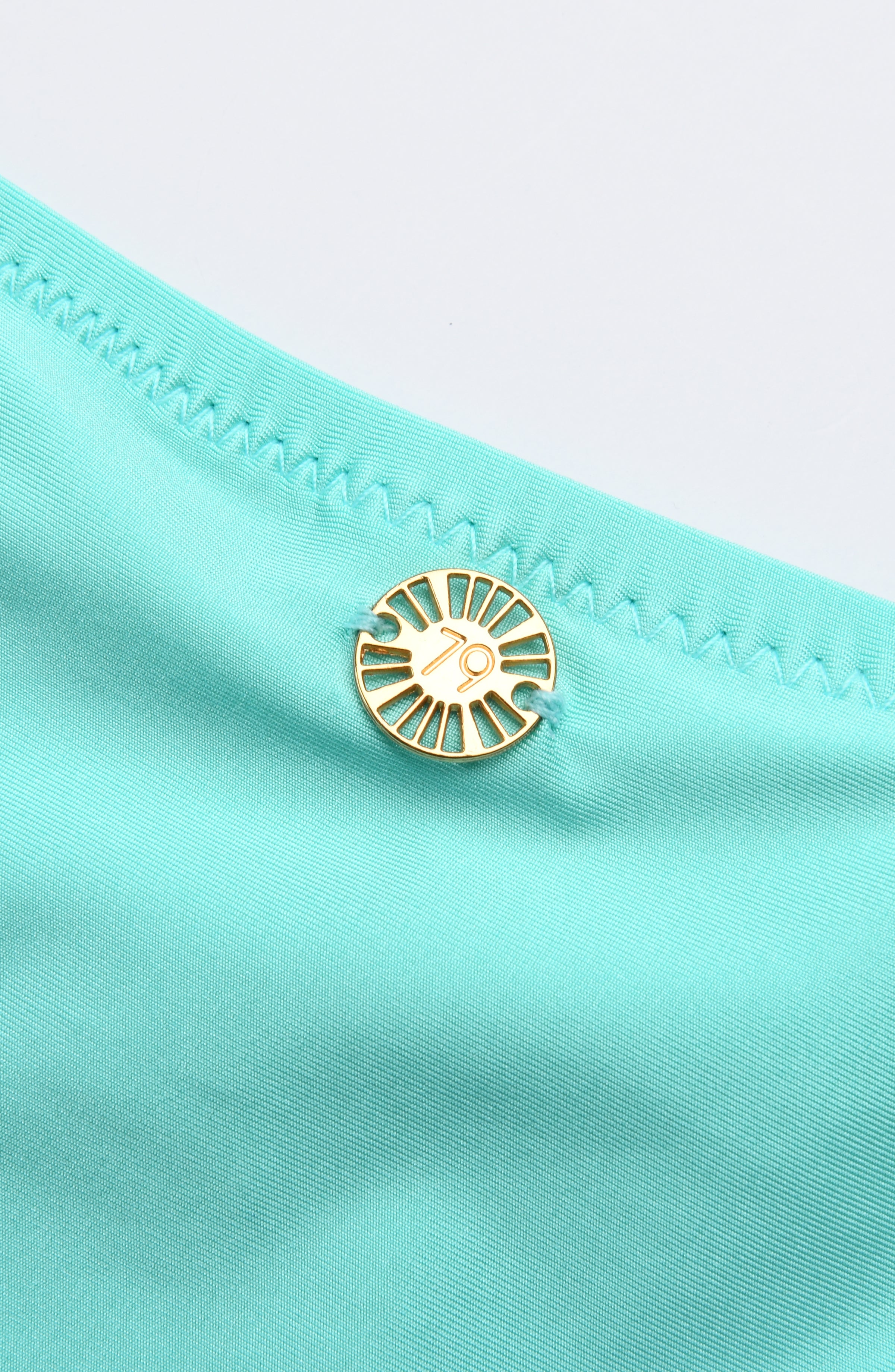 Detail image of the Sunshine 79 Sunshine Solids Side Shirred Hipster Bottom in Seaglass.