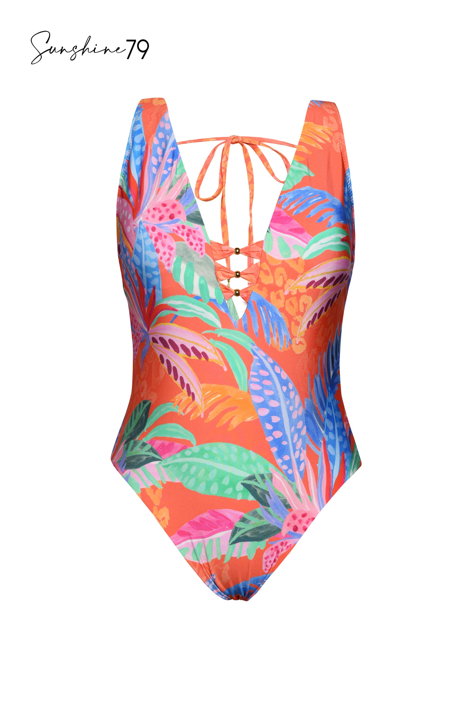 Tropical plunge one piece swimsuit
