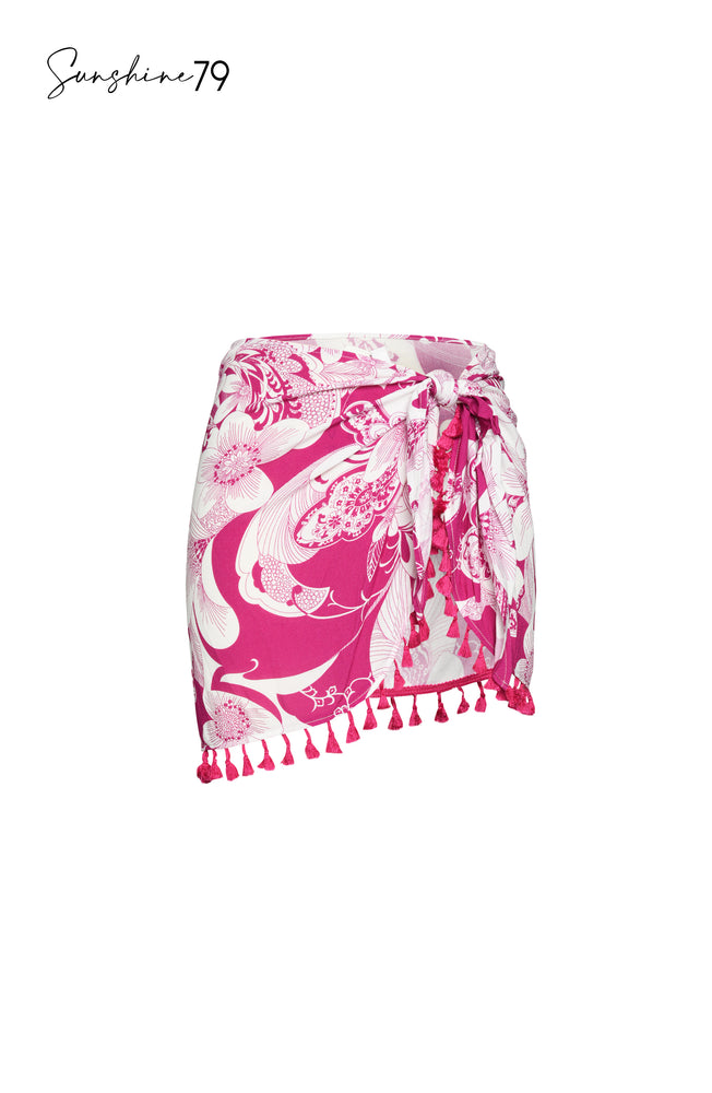 Pink and white floral pareo swimsuit wrap