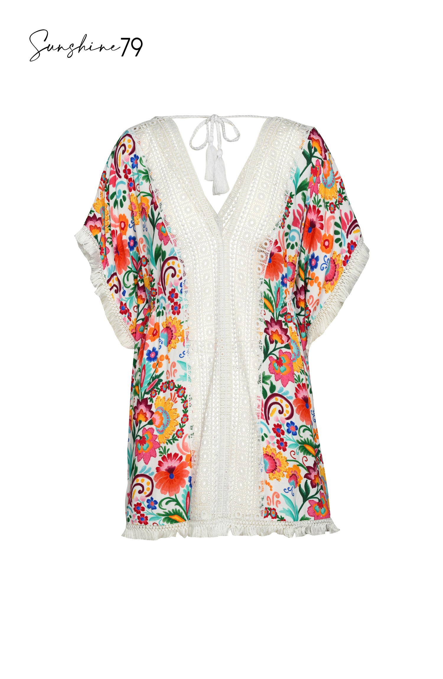 Floral swimsuit cover-up with crochet detailing