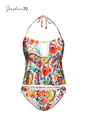 
            
                Load image into Gallery viewer, Floral halter swimsuit top and matching swimwear bottoms
            
        