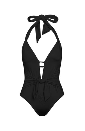 Image of the Sunshine 79 Sunshine Solids Keyhole V-Plunge Halter One Piece.