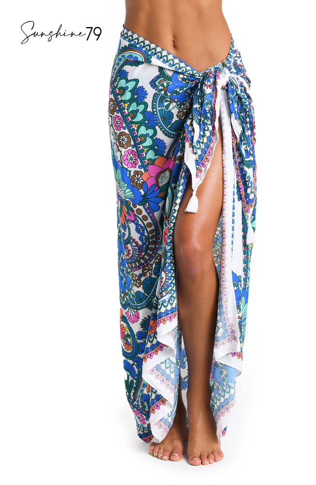 
            
                Load image into Gallery viewer, Model is wearing a multicolored Swimsuit Beach Cover Up Pareo
            
        