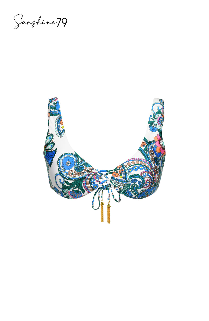 Feel Good Paisley Over The Shoulder Bralette Bikini Swimsuit Top